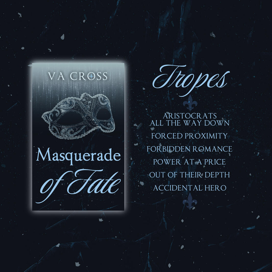 Book cover featuring a black and silver demi-mask on a dark background